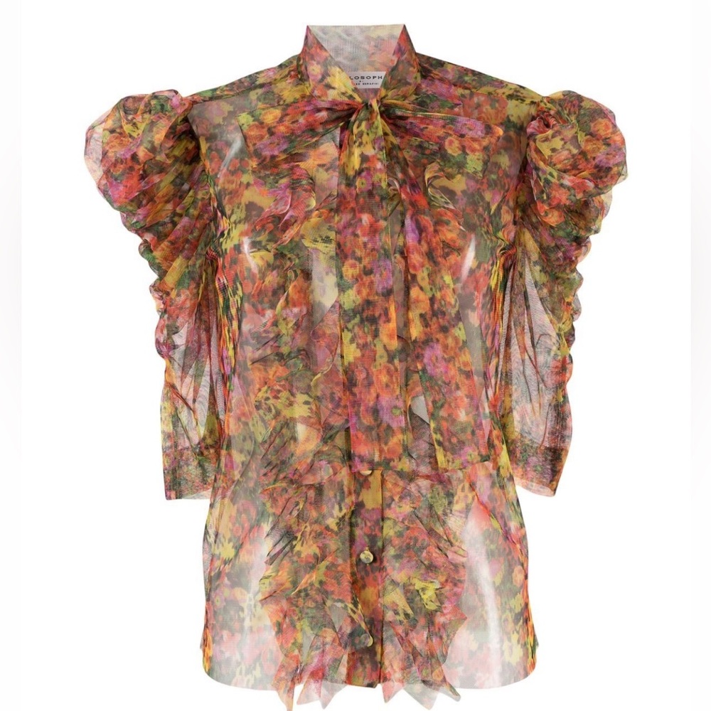 NWT Philosophy Di Lorenzo Serafini floral-print puff-sleeved blouse